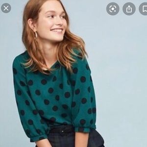 Anthropologie green cropped sweater w/ puff sleeve